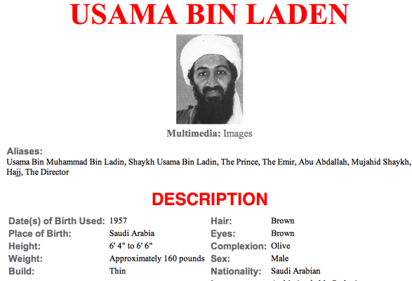 fbi osama bin laden wanted poster. in Laden#39;s wanted poster as