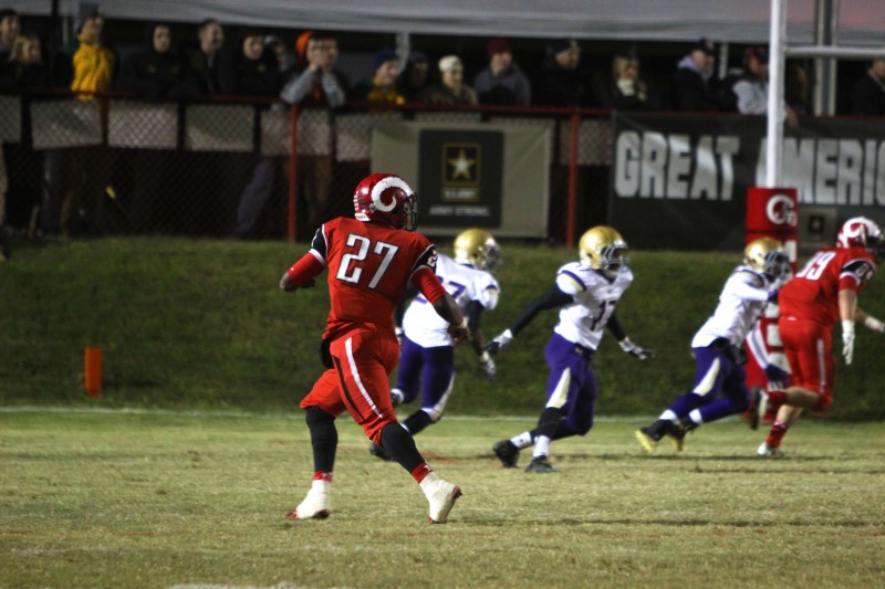 Mike Nero (11, #27) runs out to catch a pass