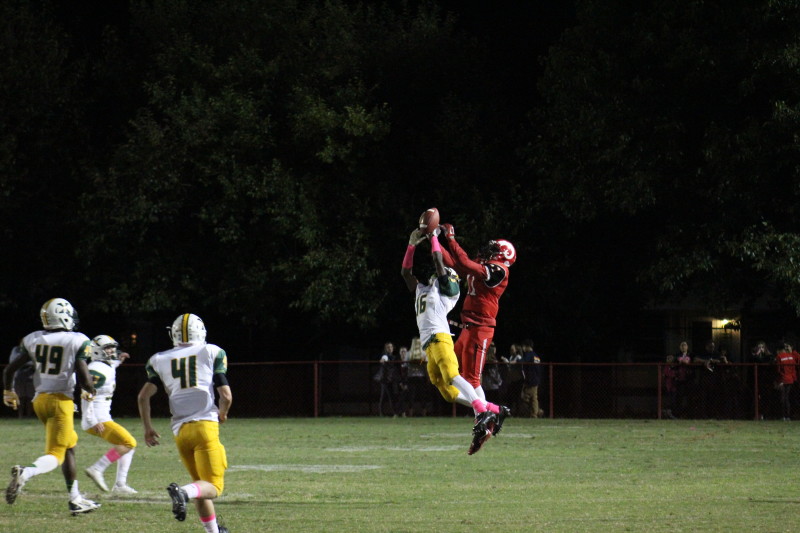 The pass is complete to Jaelin Carter (11, #11) but does not count due to a flag on the play. Photo by Kate Hatter