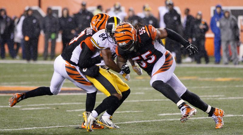 Burfict was suspended three games for his hit on Antonio Brown, the latest in a series of transgressions for the Bengals linebacker in 2015. Photo and caption by Joe Robbins (Getty Images)