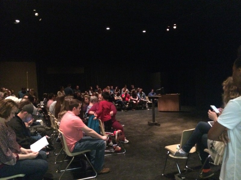 Audience gathers in the Black Box theater for New Works showing. Photo by: Alex Coburn