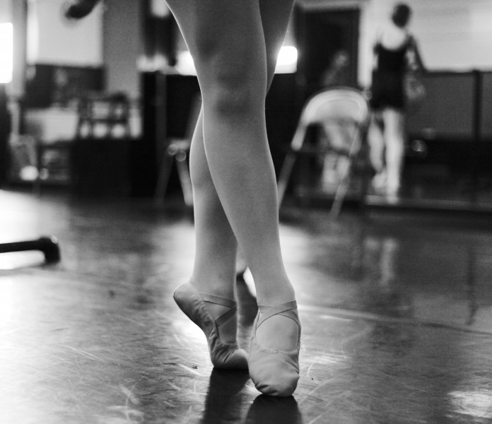 Although the dancers are not in point shoes, even the feet and toes are important to be correctly pointed.