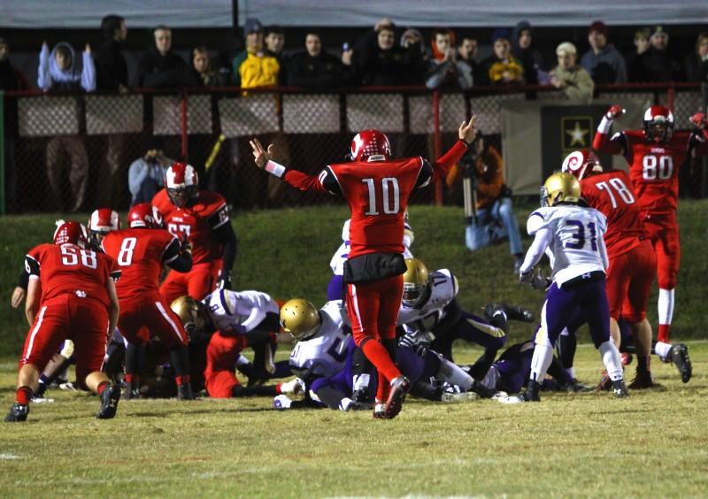 Mason Motley (12) celebrates after a touchdown.