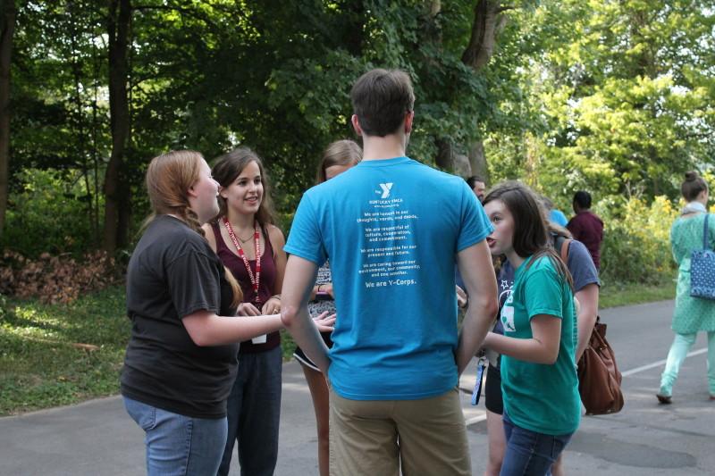 Emilee McCubbins (12, HSU) talks to other Y-Club members. Manual's Y-Club was very involved in the clean up. Photo by Kaylee Arnett.