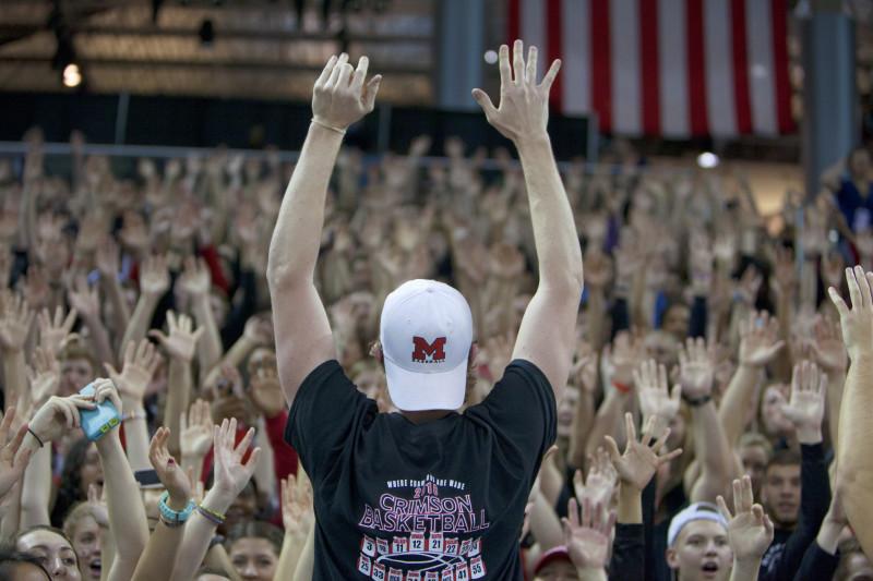 Chris Gambert (12, HSU) pumps up the Manual student section.