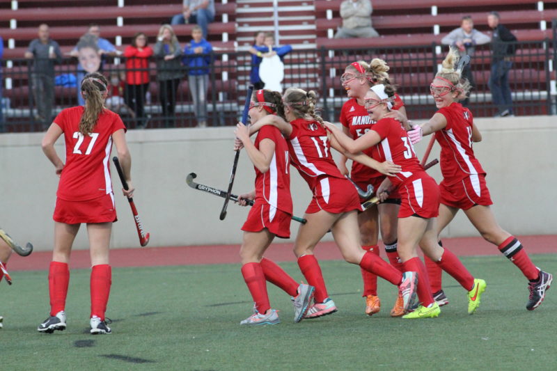 After Biggs scored the only goal of the night, the team celebrated. 