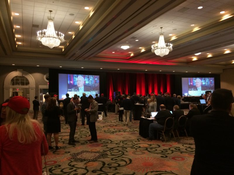 The Jefferson County Republican Party held the viewing party in the Galt House's grand ballroom.